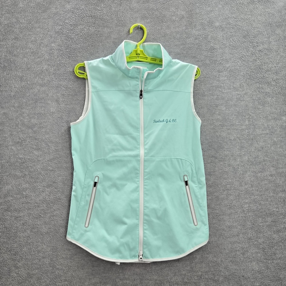 Footjoy Women Vest S Blue Windbreaker Embroidery Activewear Zipper Sleeveless